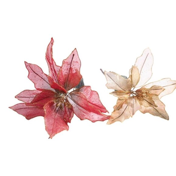 Artificial Poinsettia Garland Decoration With Red & Gold Flowers For Holiday Sea - Picture 5 of 9